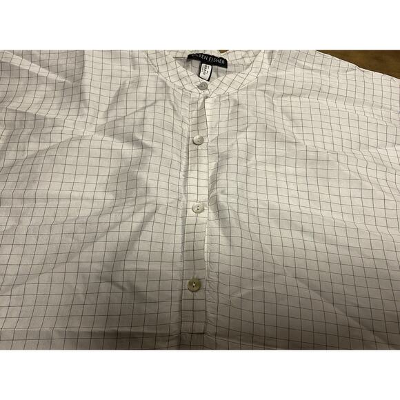 Eileen Fisher 100% Silk Check Mandarin Collar Size XXS - Picture 2 of 10